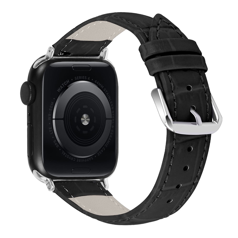 Genuine Leather Metal Buckle Watch Band for Apple Watch Series 3 / 2 / 1 42mm - Black-1