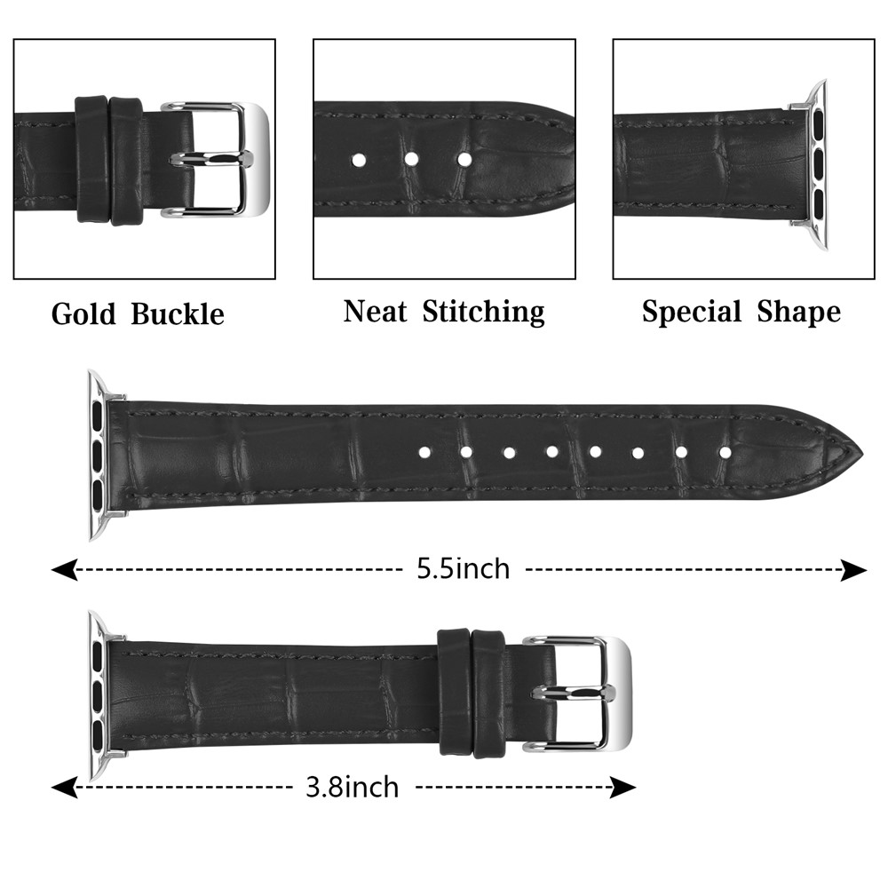 Genuine Leather Metal Buckle Watch Band for Apple Watch Series 3 / 2 / 1 42mm - Black-3
