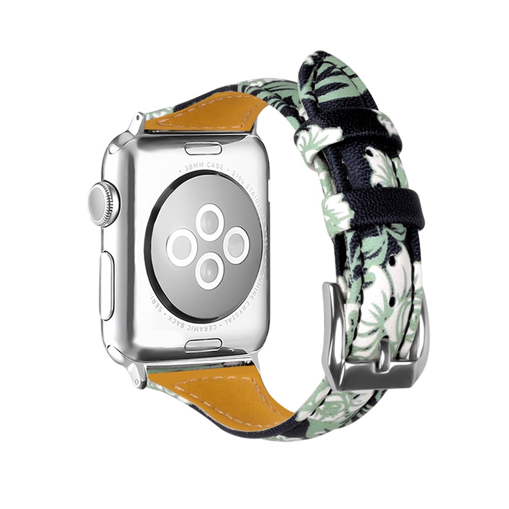 Blumenmuster Armband Aus Echtem Leder Armband Für Apple Watch-Serie 3/2/1 38mm - Stil E-2