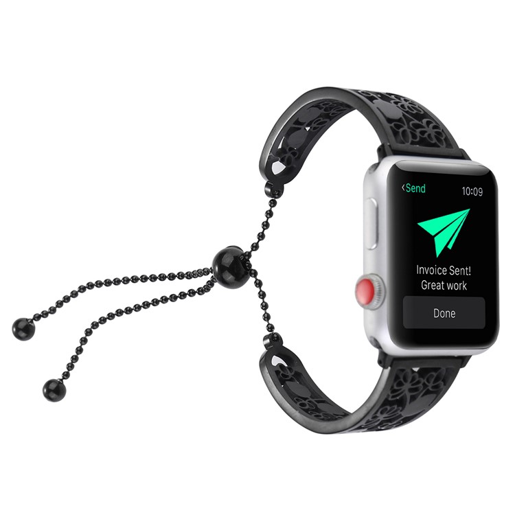 Stylish Stainless Steel Watchband Bracelet with Flower Decor for Apple Watch Series 5 4 44mm, Series 3 / 2 / 1 42mm - Black-2