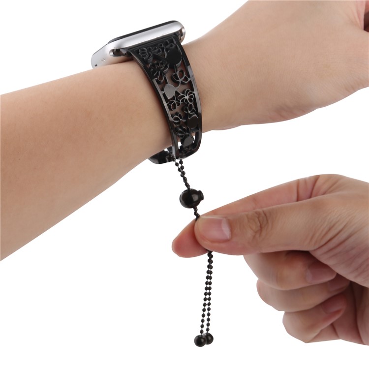 Stylish Stainless Steel Watchband Bracelet with Flower Decor for Apple Watch Series 5 4 44mm, Series 3 / 2 / 1 42mm - Black-5