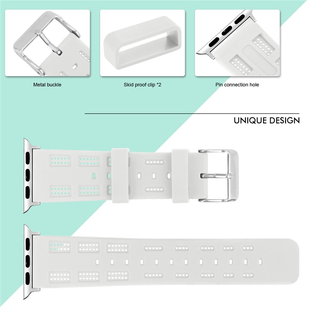 Soft Silicon Adjustable Watch Strap for Apple Watch Series 4 44mm, Series 3 / 2 / 1 42mm - White-3