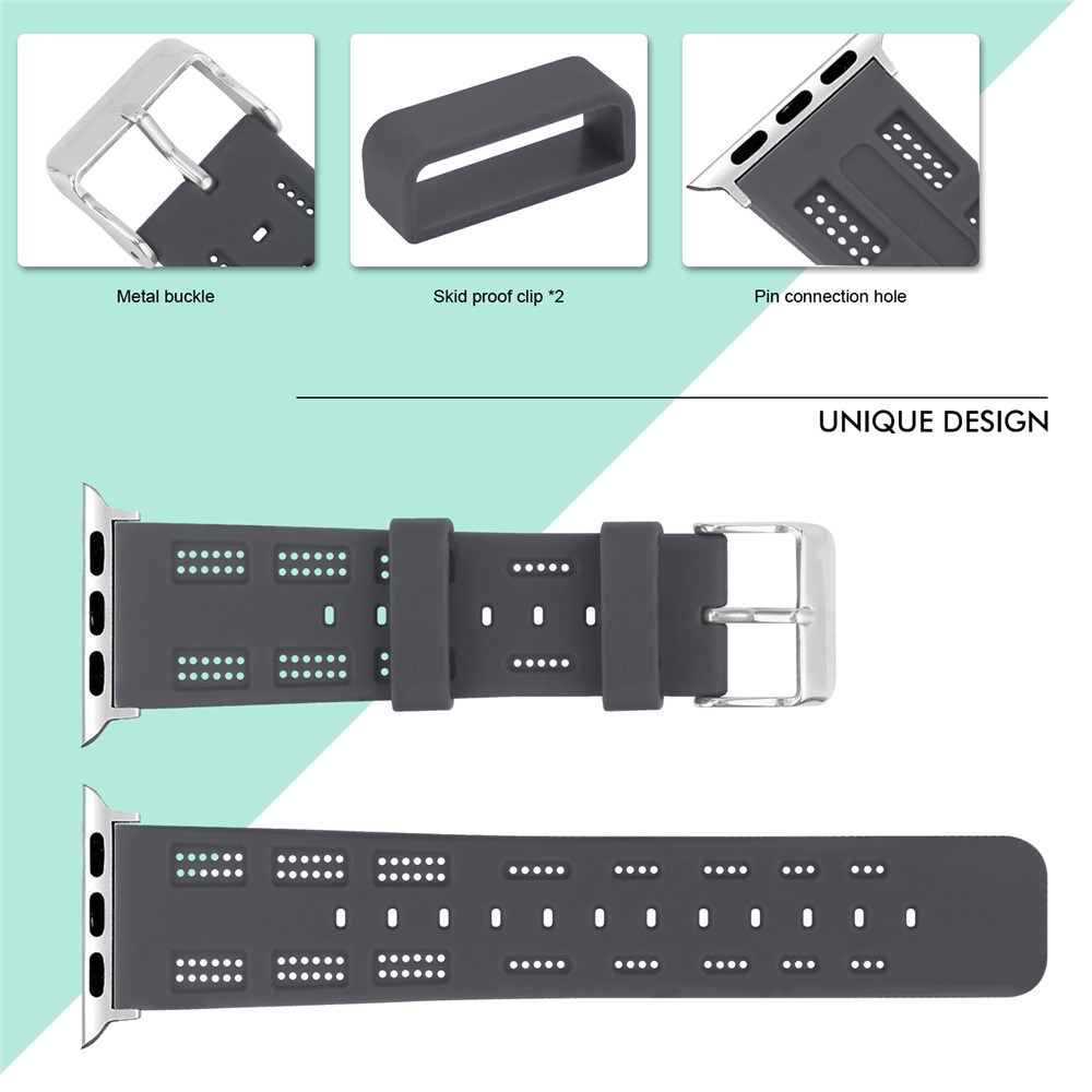 Adjustable Soft Silicon Watch Band Strap for Apple Watch Series 4 44mm, Series 3 / 2 / 1 42mm - Grey-3