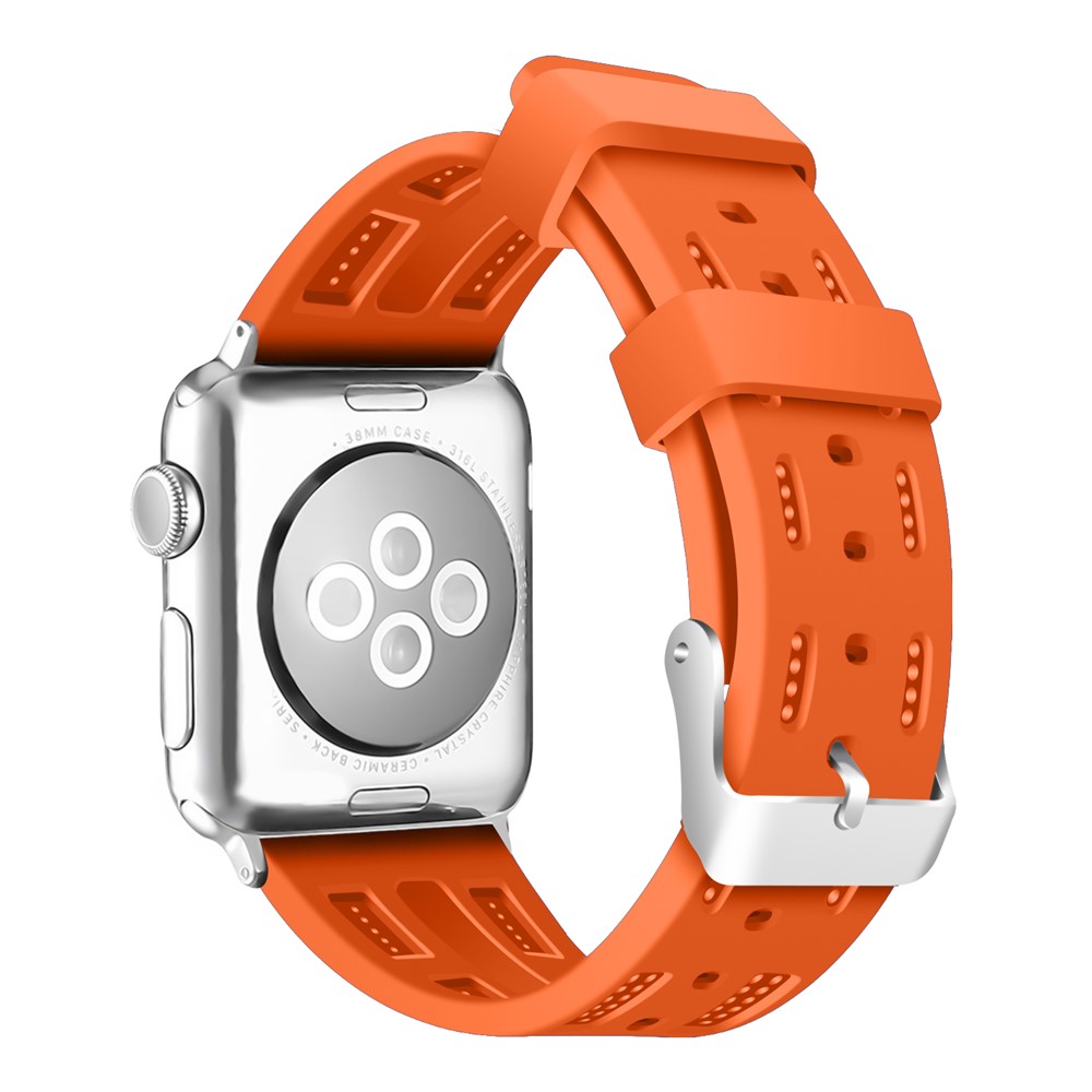 Silicon Watch Strap Adjustable Size for Apple Watch Series 4 44mm, Series 3 / 2 / 1 42mm - Orange-2