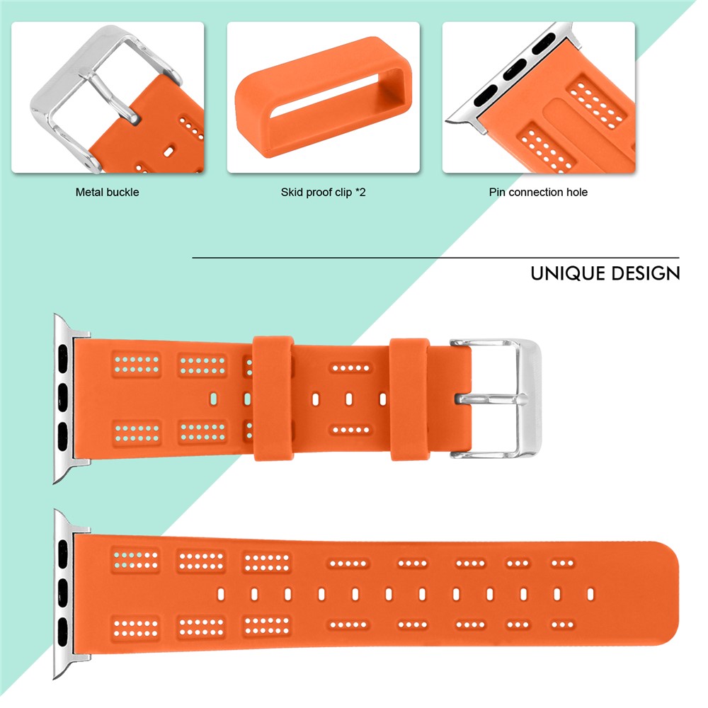 Silicon Watch Strap Adjustable Size for Apple Watch Series 4 44mm, Series 3 / 2 / 1 42mm - Orange-3