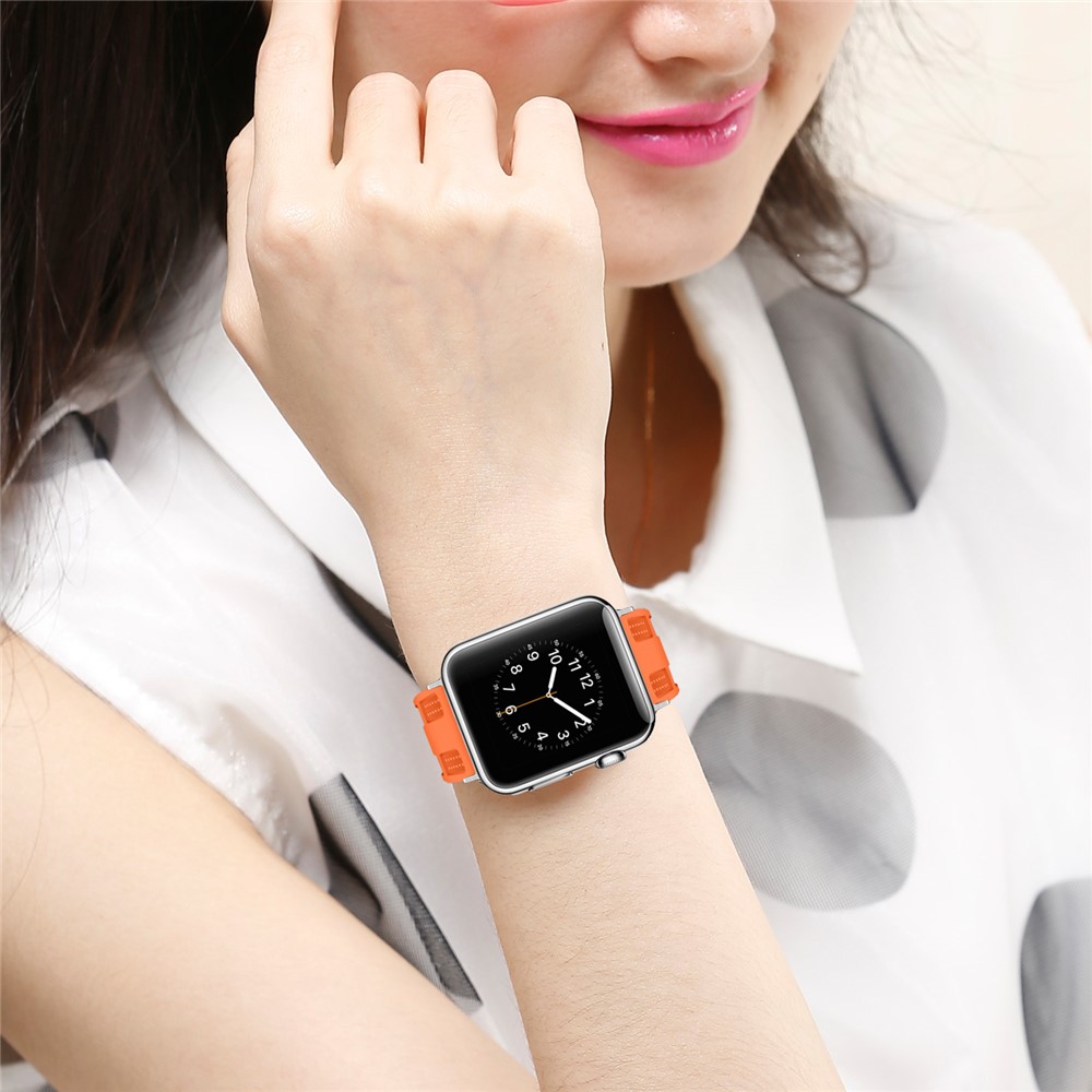 Silicon Watch Strap Adjustable Size for Apple Watch Series 4 44mm, Series 3 / 2 / 1 42mm - Orange-5