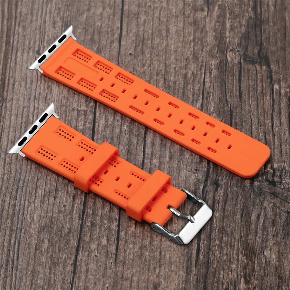 Silicon Watch Strap Adjustable Size for Apple Watch Series 4 44mm, Series 3 / 2 / 1 42mm - Orange-6