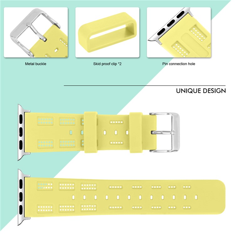 Adjustable Soft Silicon Watch Band Strap for Apple Watch Series 4 44mm, Series 3 / 2 / 1 42mm - Yellow-3