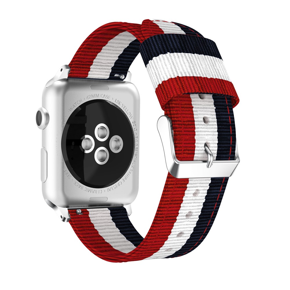 Metal Buckle Woven Nylon Watch Strap for Apple Watch Series 3 / 2 / 1 38mm - Black / White / Red-2