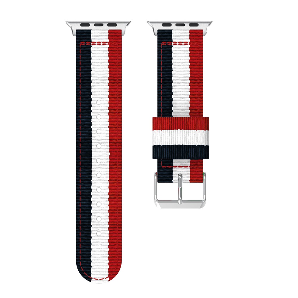 Metal Buckle Woven Nylon Watch Strap for Apple Watch Series 3 / 2 / 1 38mm - Black / White / Red-4