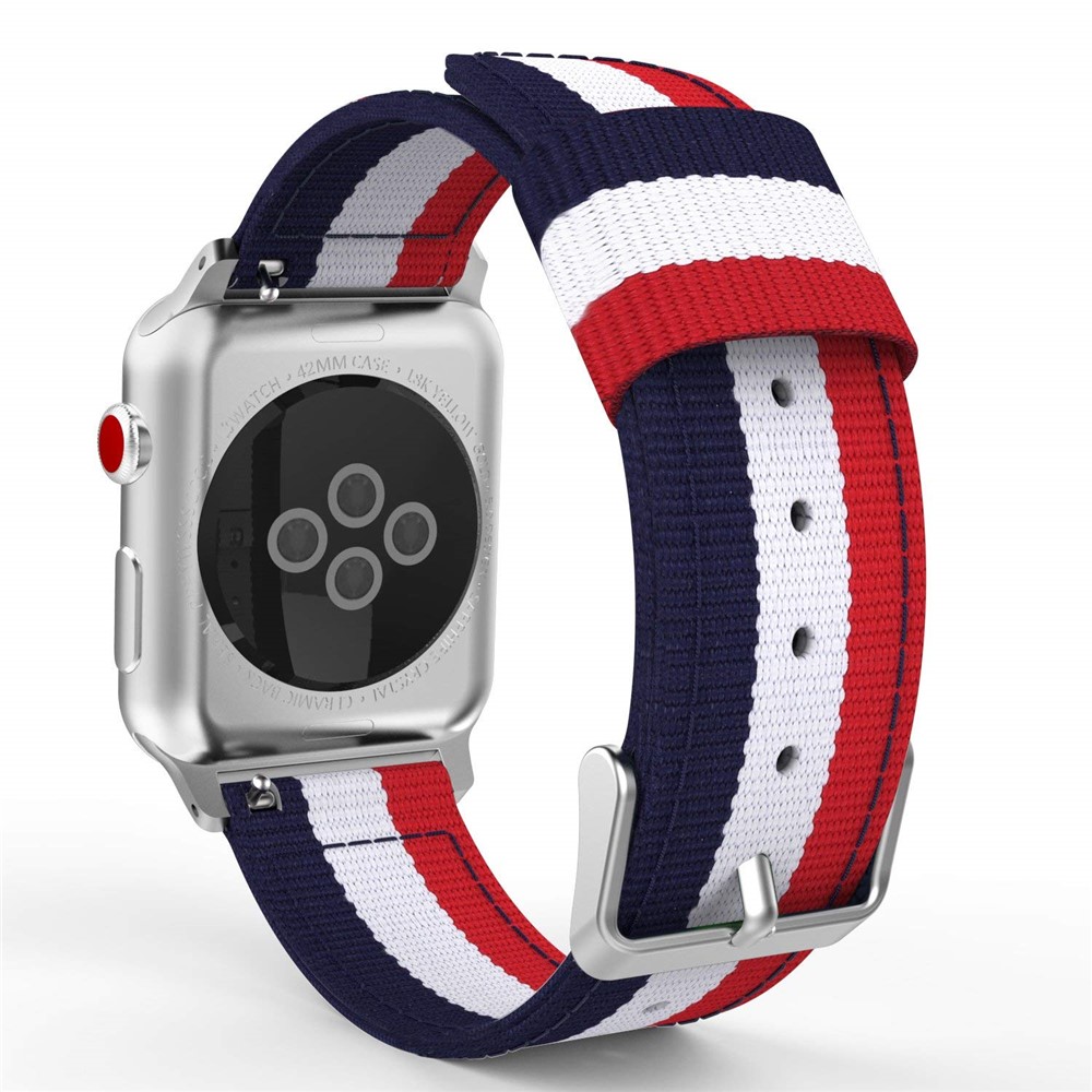 Metal Buckle Woven Nylon Watch Strap for Apple Watch Series 3 / 2 / 1 38mm - Black / White / Red-5