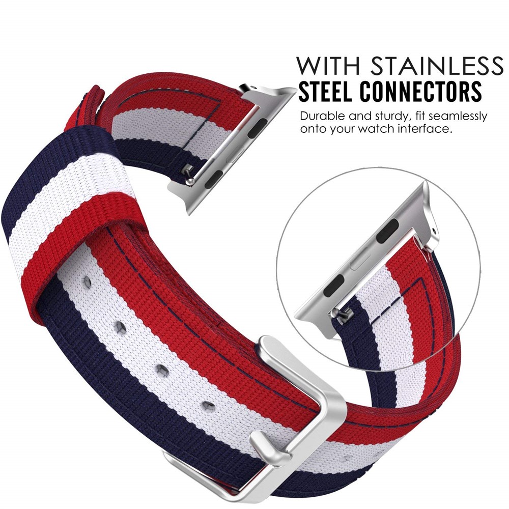 Metal Buckle Woven Nylon Watch Strap for Apple Watch Series 3 / 2 / 1 38mm - Black / White / Red-7