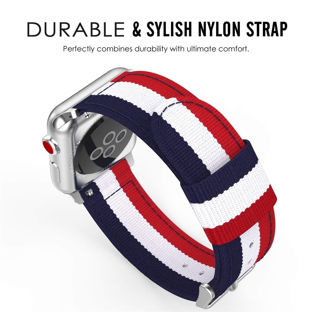 Metal Buckle Woven Nylon Watch Strap for Apple Watch Series 3 / 2 / 1 38mm - Black / White / Red-8