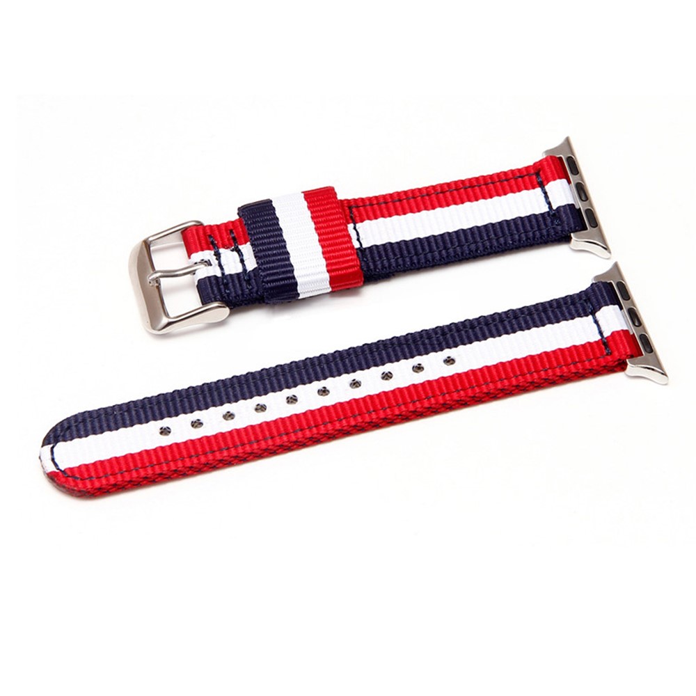 Metal Buckle Woven Nylon Watch Strap for Apple Watch Series 3 / 2 / 1 38mm - Black / White / Red-9