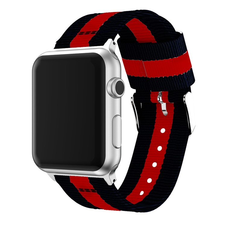 Metal Buckle Woven Nylon Watch Band for Apple Watch Series 4 40mm/3/2/1 38mm - Black / Red-1