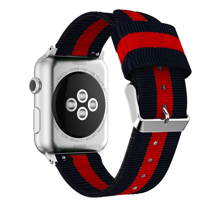 Metal Buckle Woven Nylon Watch Band for Apple Watch Series 4 40mm/3/2/1 38mm - Black / Red-2