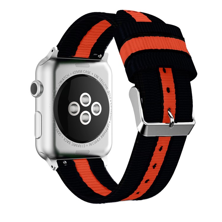 Metal Buckle Woven Nylon Wristwatch Band for Apple Watch Series 4 40mm/3/2/1 38mm - Black / Orange-2