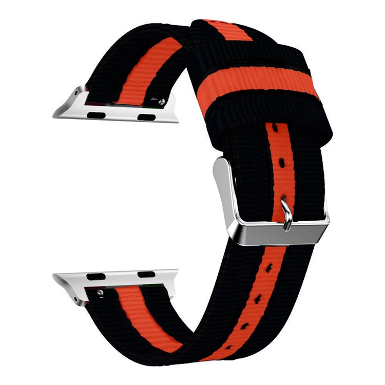 Metal Buckle Woven Nylon Wristwatch Band for Apple Watch Series 4 40mm/3/2/1 38mm - Black / Orange-3