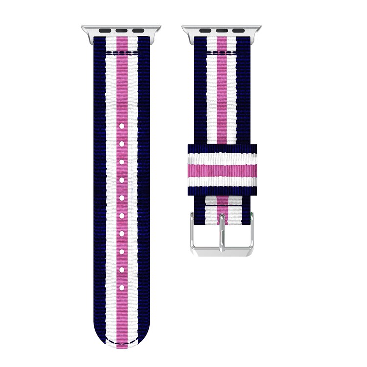 Metal Buckle Woven Nylon Wristwatch Band Replacement for Apple Watch Series 4 40mm/3/2/1 38mm - Blue / White / Pink-4
