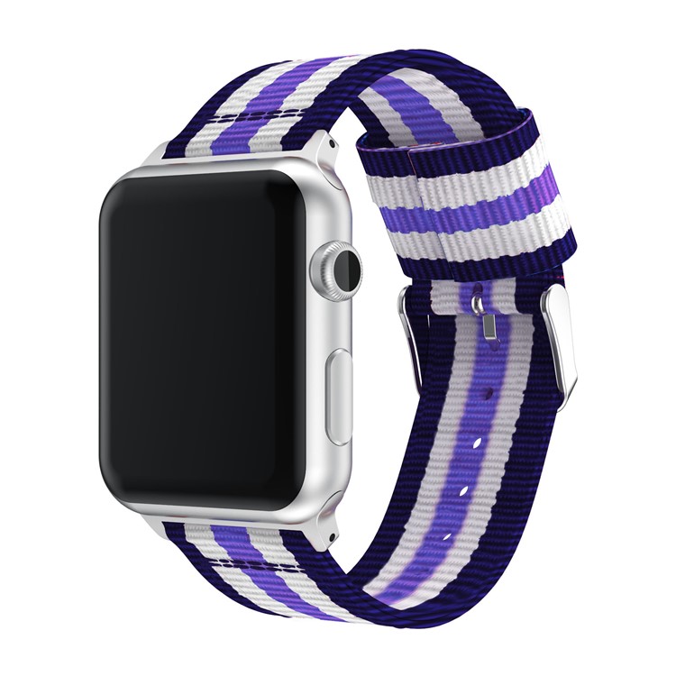 Stylish Metal Buckle Woven Nylon Watch Strap for Apple Watch Series 4 40mm/3/2/1 38mm - Blue / White / Purple-1