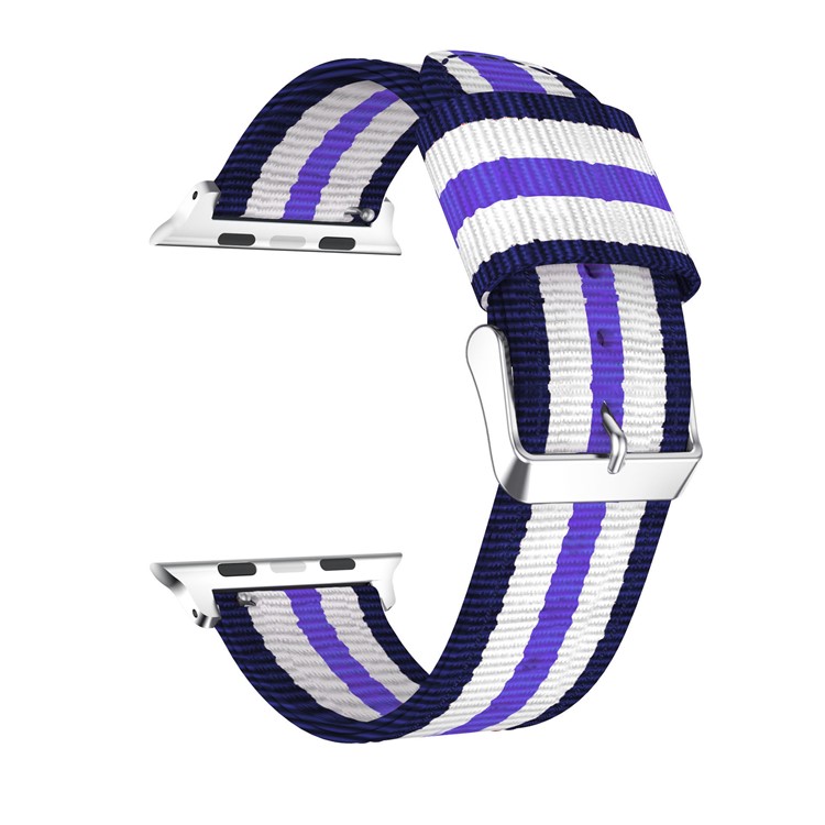 Stylish Metal Buckle Woven Nylon Watch Strap for Apple Watch Series 4 40mm/3/2/1 38mm - Blue / White / Purple-2