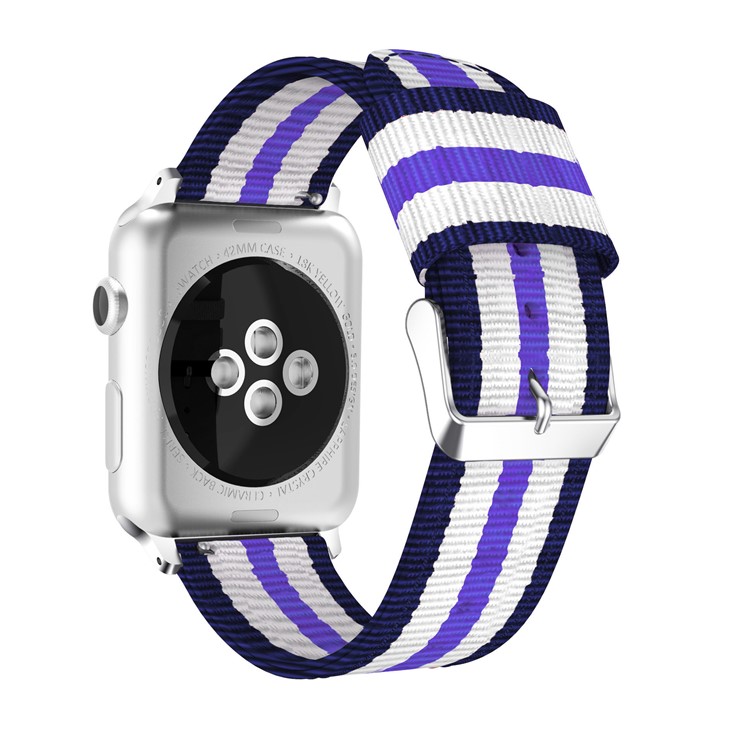 Stylish Metal Buckle Woven Nylon Watch Strap for Apple Watch Series 4 40mm/3/2/1 38mm - Blue / White / Purple-3