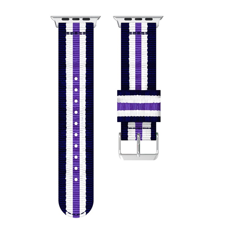 Stylish Metal Buckle Woven Nylon Watch Strap for Apple Watch Series 4 40mm/3/2/1 38mm - Blue / White / Purple-4