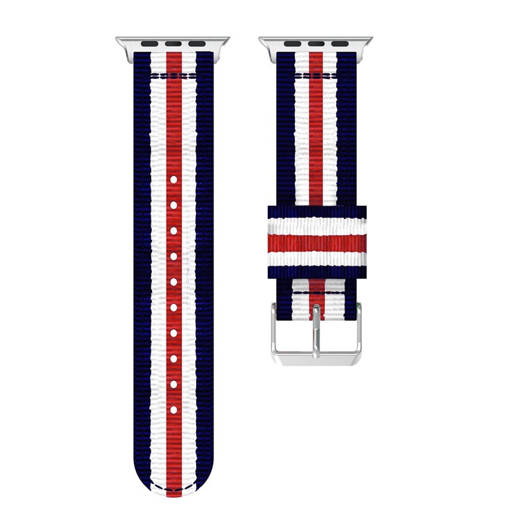 Metal Buckle Woven Nylon Watchband Wristband for Apple Watch Series 4 44mm, Series 3 / 2 / 1 42mm - Blue / White / Red Five Stripes-10