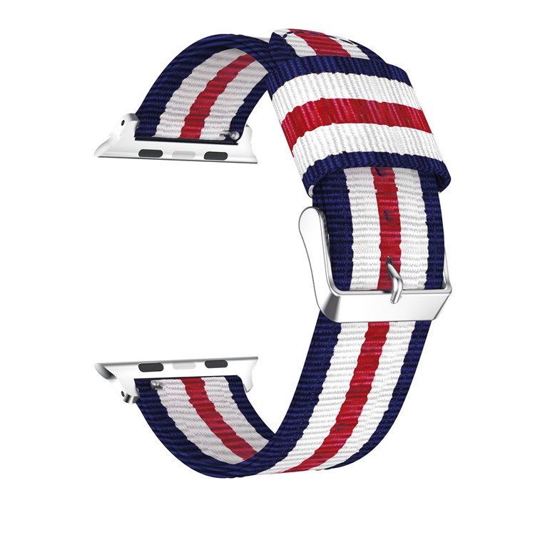Metal Buckle Woven Nylon Watchband Wristband for Apple Watch Series 4 44mm, Series 3 / 2 / 1 42mm - Blue / White / Red Five Stripes-2