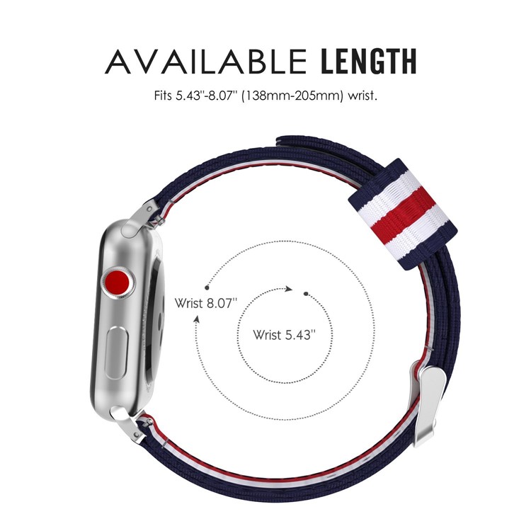 Metal Buckle Woven Nylon Watchband Wristband for Apple Watch Series 4 44mm, Series 3 / 2 / 1 42mm - Blue / White / Red Five Stripes-3