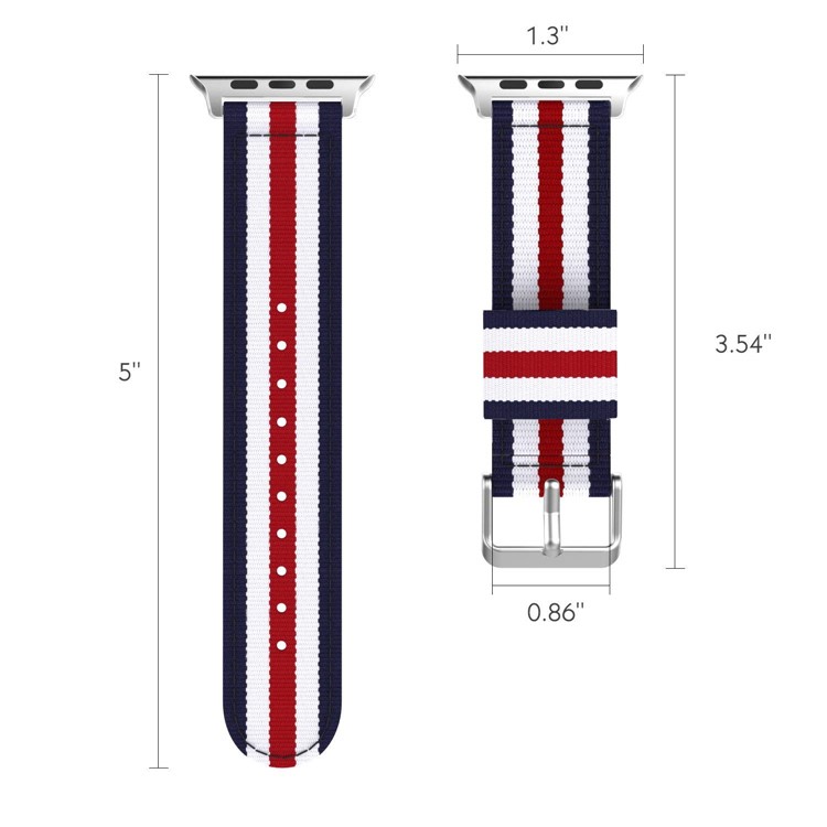 Metal Buckle Woven Nylon Watchband Wristband for Apple Watch Series 4 44mm, Series 3 / 2 / 1 42mm - Blue / White / Red Five Stripes-8