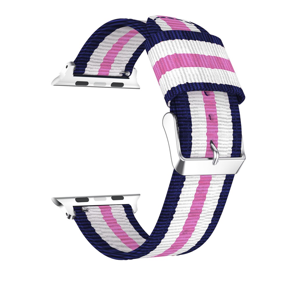 Metal Buckle Woven Nylon Replacement Wristband for Apple Watch Series 4 44mm, Series 3 / 2 / 1 42mm - Blue / White / Pink-2