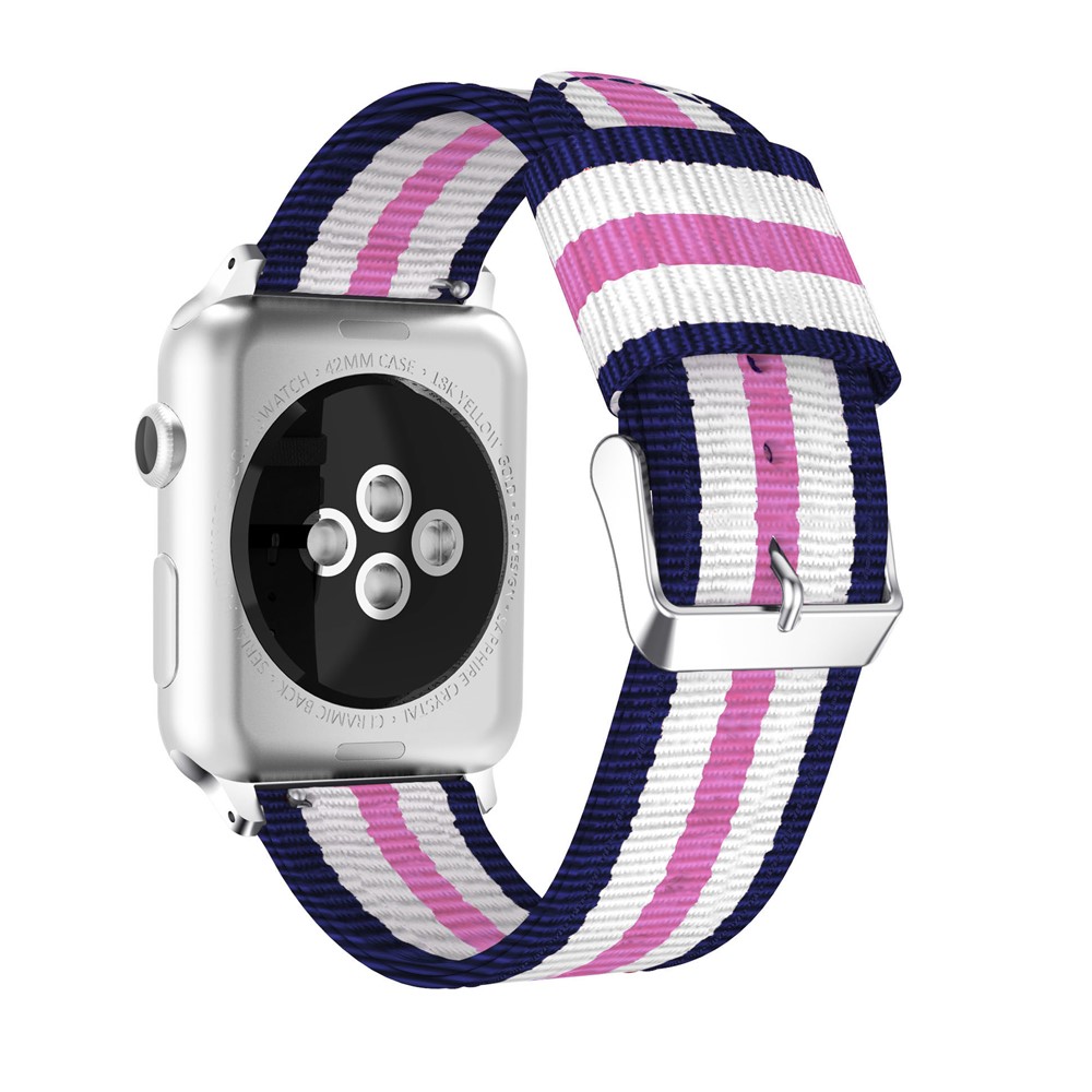 Metal Buckle Woven Nylon Replacement Wristband for Apple Watch Series 4 44mm, Series 3 / 2 / 1 42mm - Blue / White / Pink-3