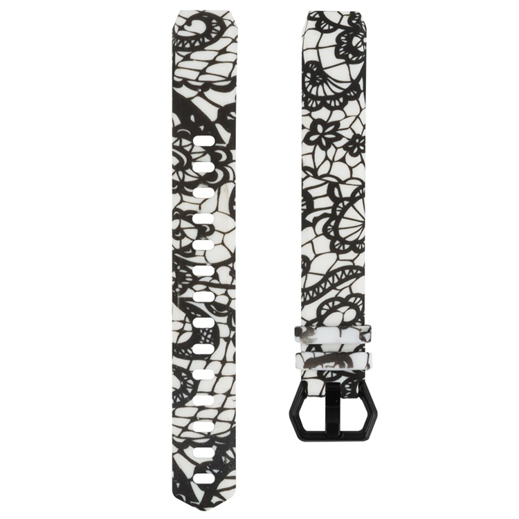 Patterned TPE+TPU Watch Strap for Fitbit Alta HR, Size: L - Black Flower-3
