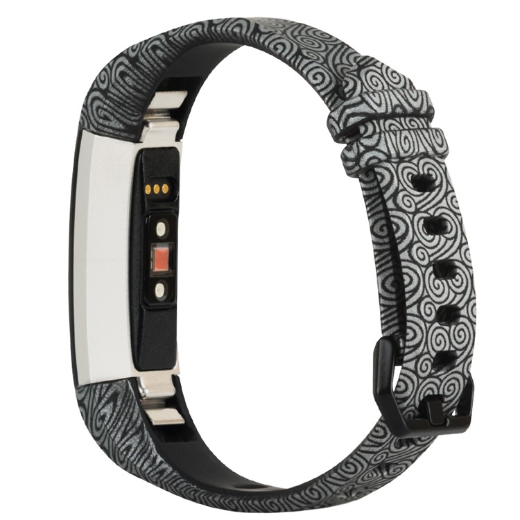 Patterned TPE+TPU Watchband Strap for Fitbit Alta HR, Size: L - Spiral Pattern-2