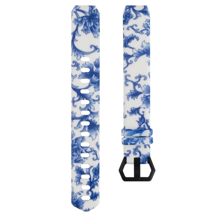 Pattern Printing TPE+TPU Watch Strap Replacement for Fitbit Alta HR, Size: L - Blue Flower-3