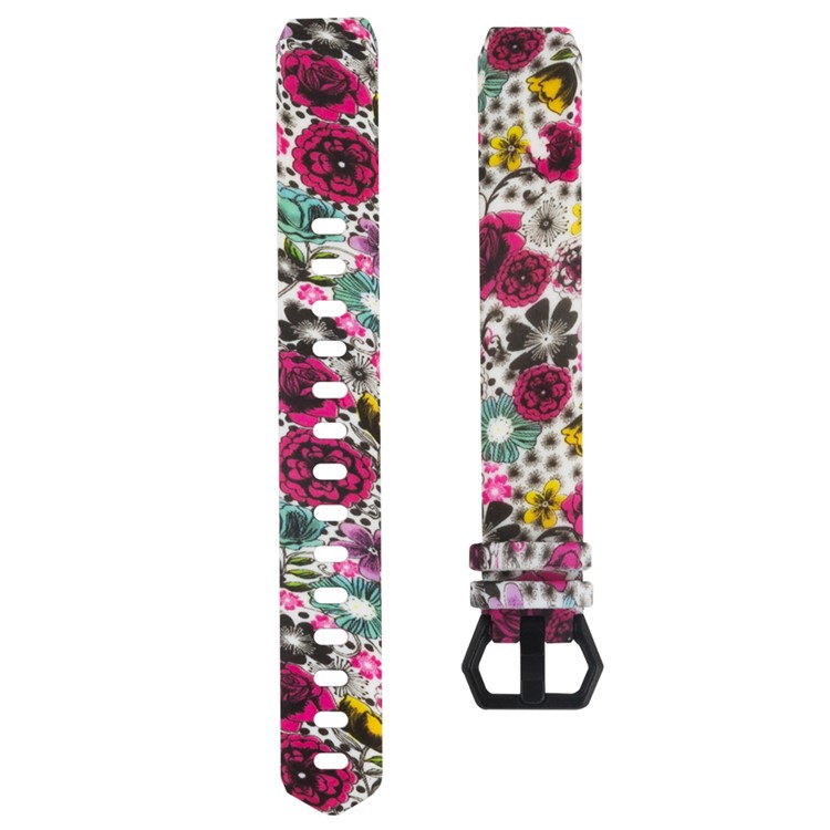 For Fitbit Alta HR Patterned TPE+TPU Strap, Size: L - Rose and Yellow Flower-2