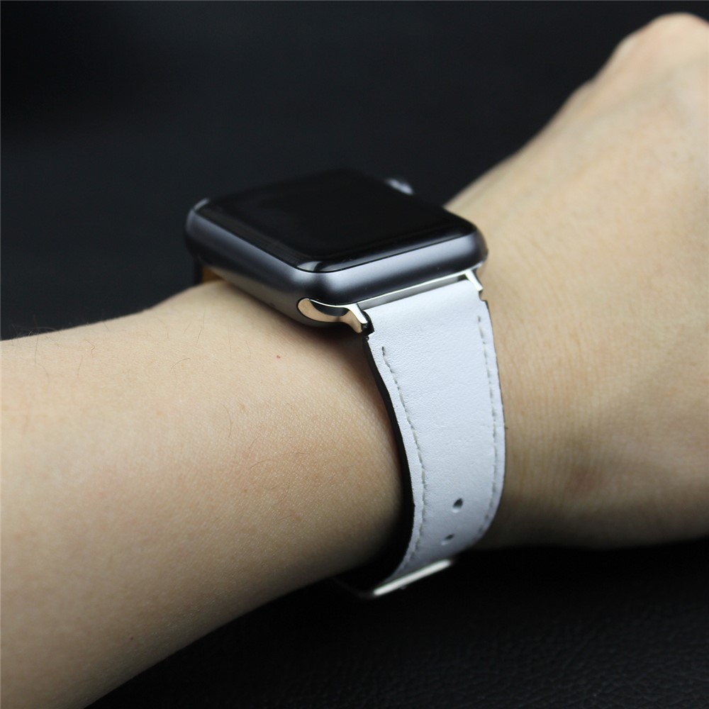 For Apple Watch Series 4 40mm, Series 3 / 2 / 1 38mm Genuine Leather Smart Watch Band - White-5