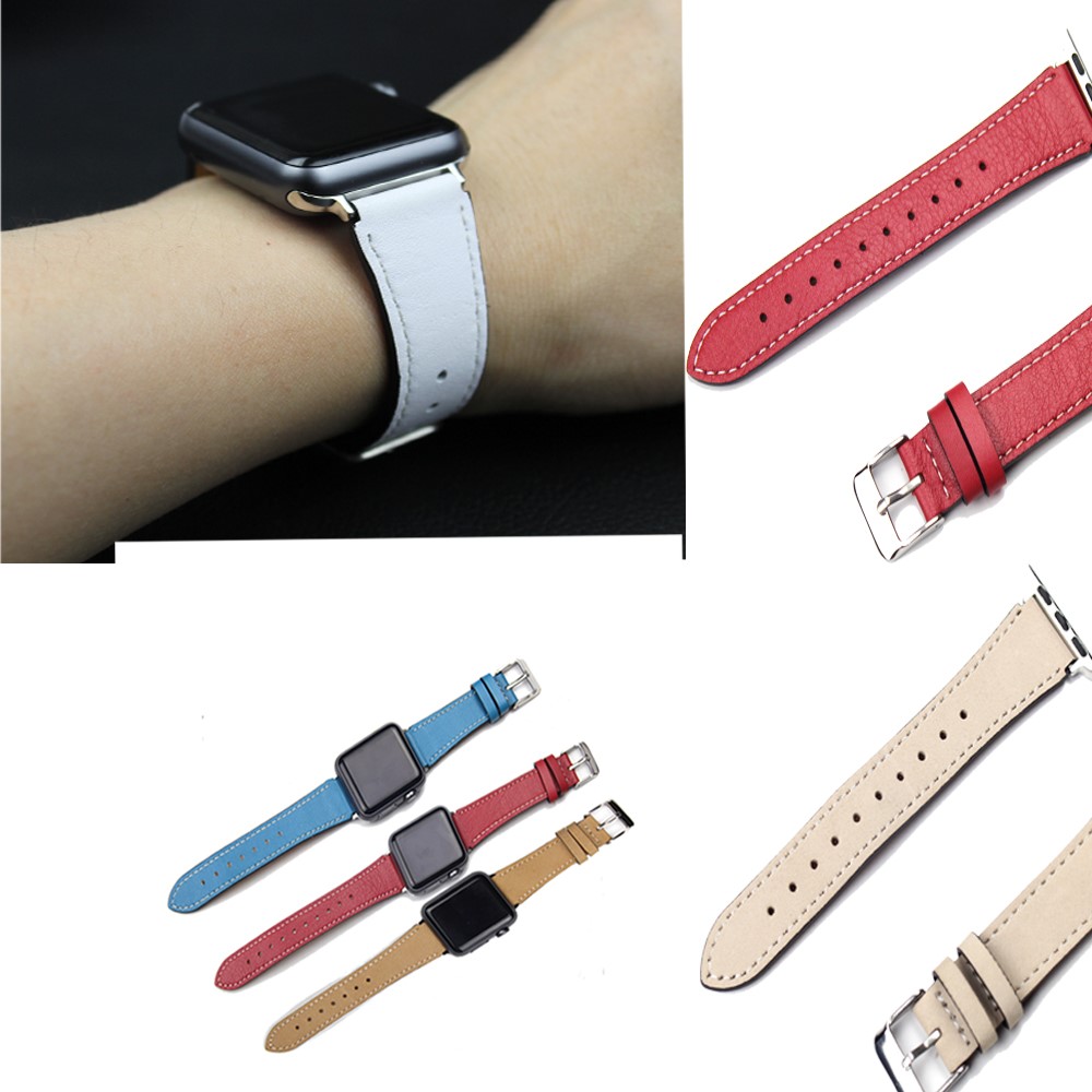 For Apple Watch Series 4 40mm, Series 3 / 2 / 1 38mm Genuine Leather Smart Watch Band - White-8