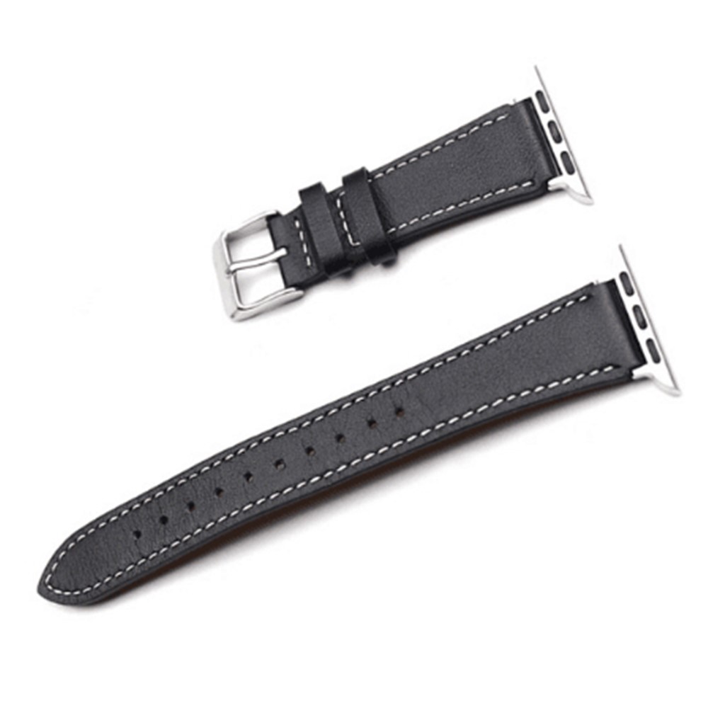 For Apple Watch Series 4 40mm, Series 3 / 2 / 1 38mm Genuine Leather Smart Watch Strap - Black-1