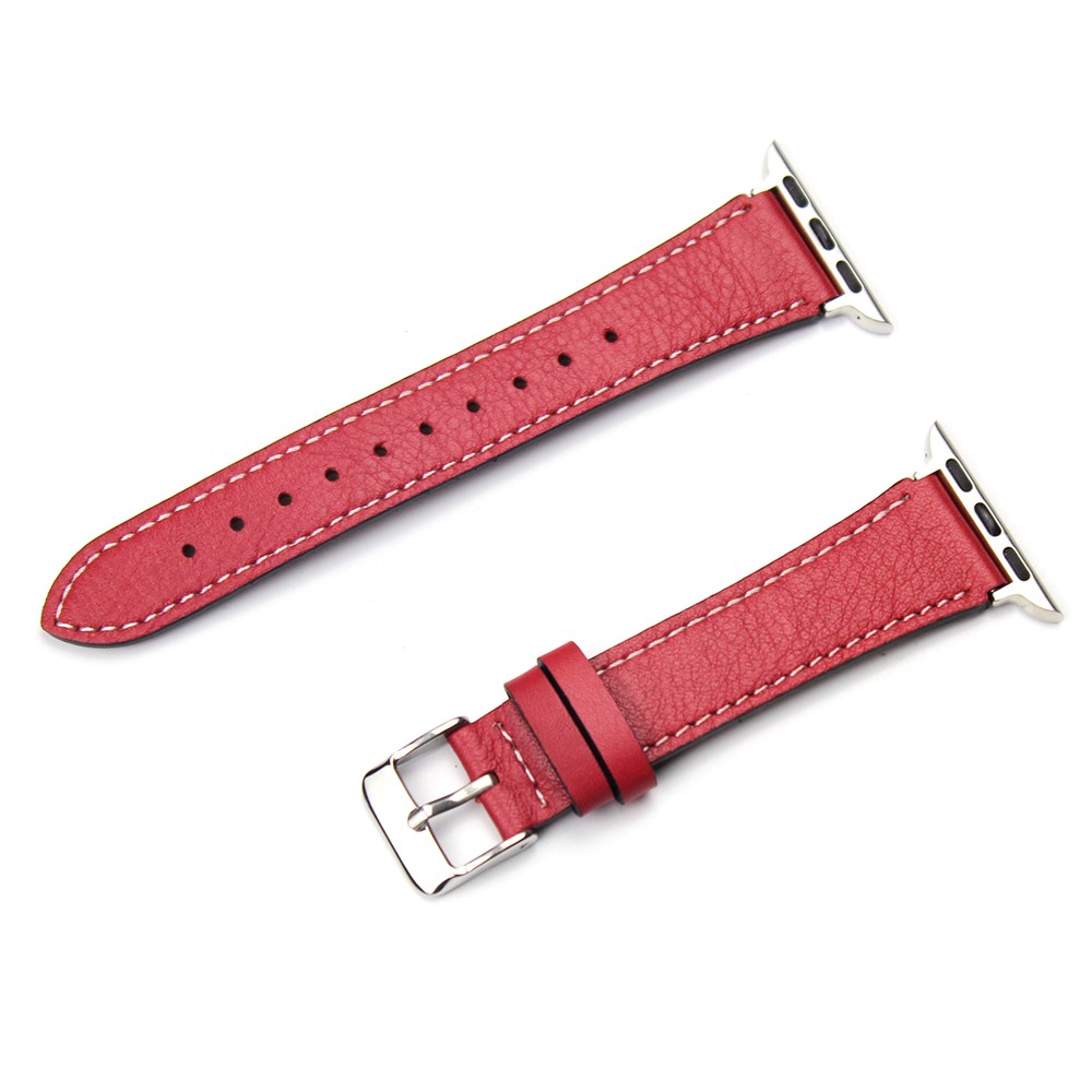 For Apple Watch Series 4 40mm, Series 3 / 2 / 1 38mm Genuine Leather Smart Watch Band Strap - Red-1