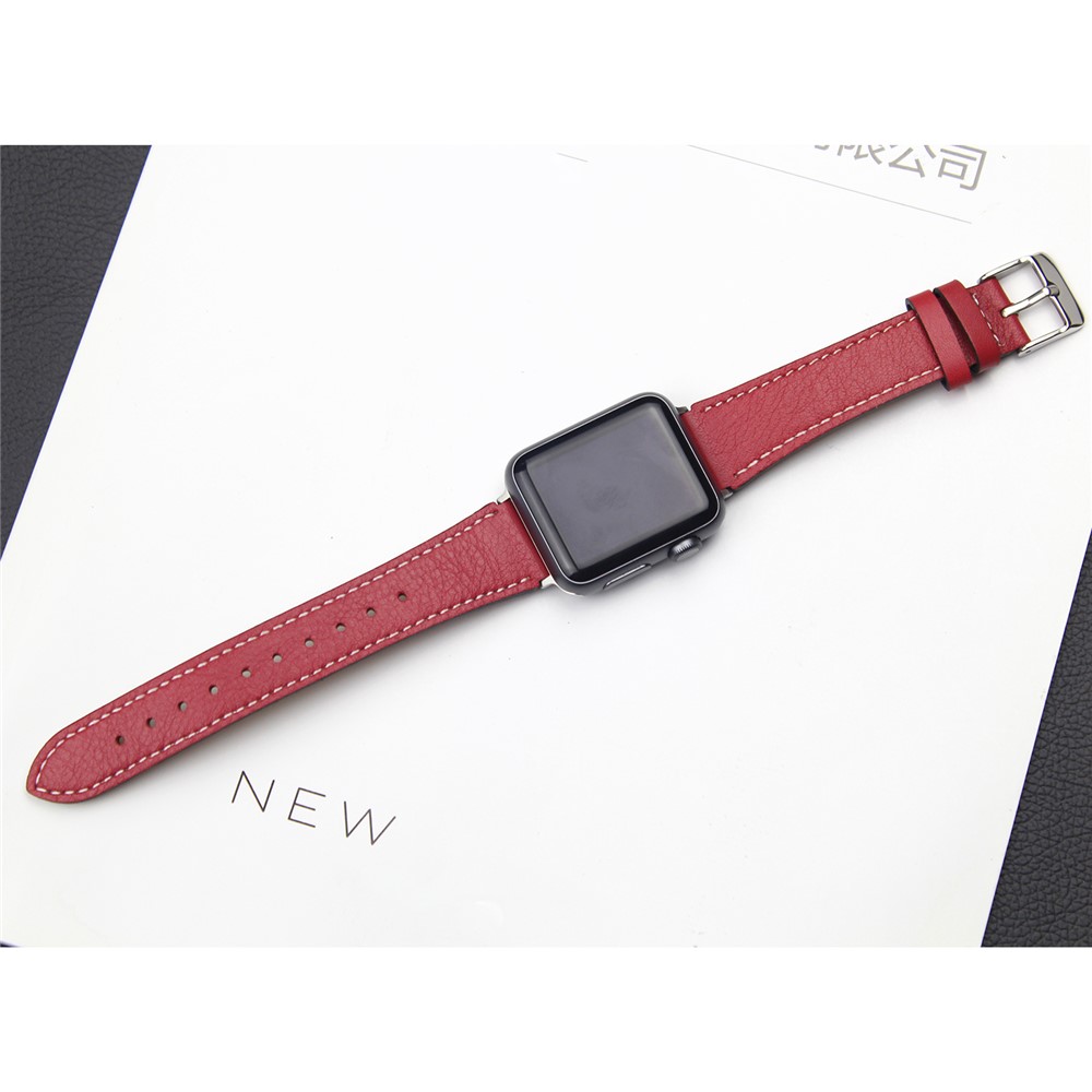 For Apple Watch Series 4 40mm, Series 3 / 2 / 1 38mm Genuine Leather Smart Watch Band Strap - Red-2