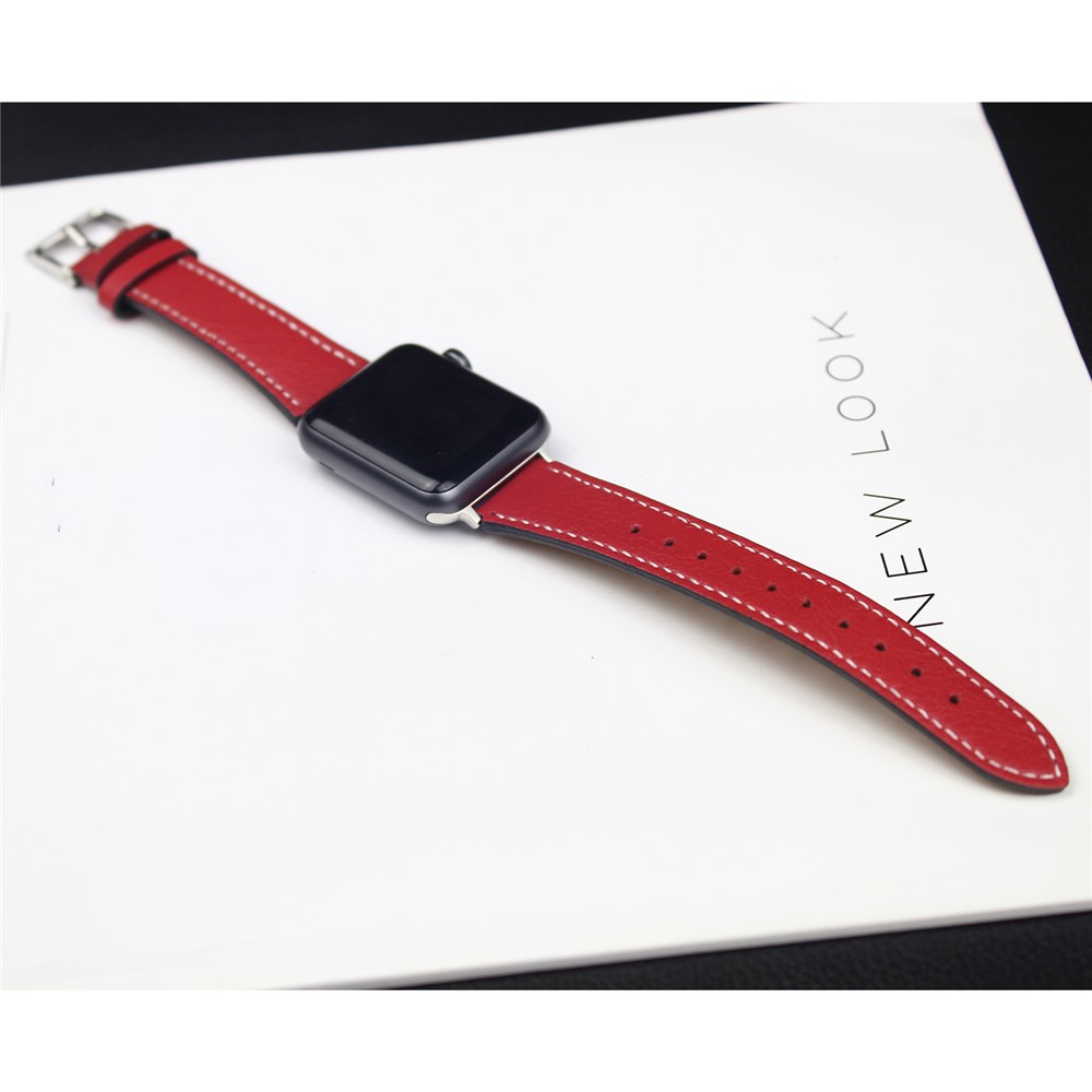For Apple Watch Series 4 40mm, Series 3 / 2 / 1 38mm Genuine Leather Smart Watch Band Strap - Red-3