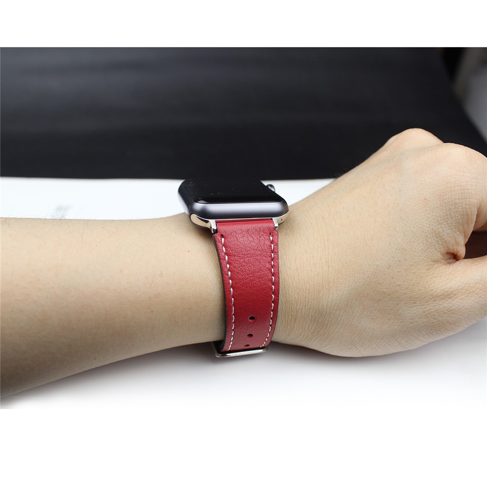 For Apple Watch Series 4 40mm, Series 3 / 2 / 1 38mm Genuine Leather Smart Watch Band Strap - Red-4