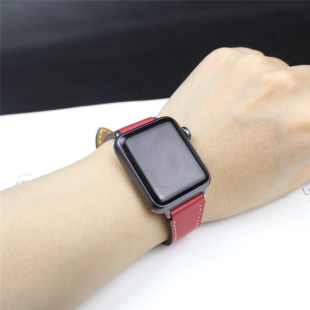 For Apple Watch Series 4 40mm, Series 3 / 2 / 1 38mm Genuine Leather Smart Watch Band Strap - Red-5