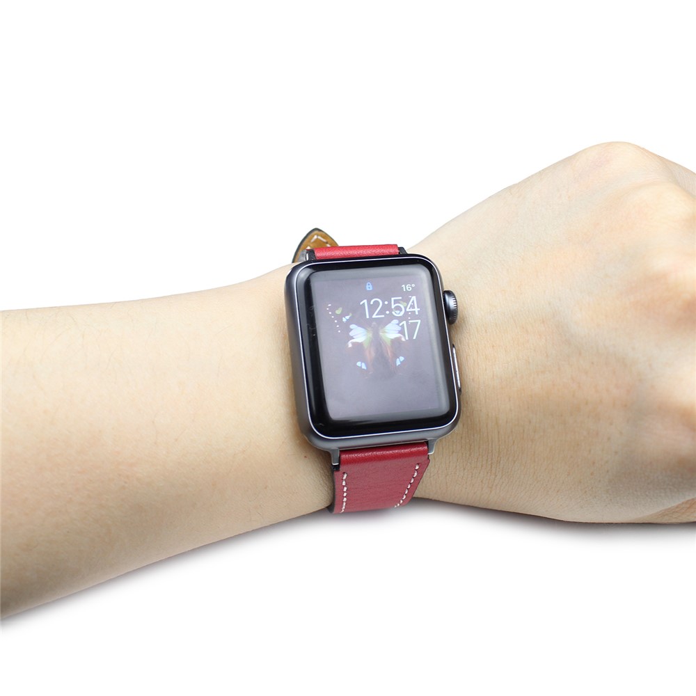 For Apple Watch Series 4 40mm, Series 3 / 2 / 1 38mm Genuine Leather Smart Watch Band Strap - Red-6