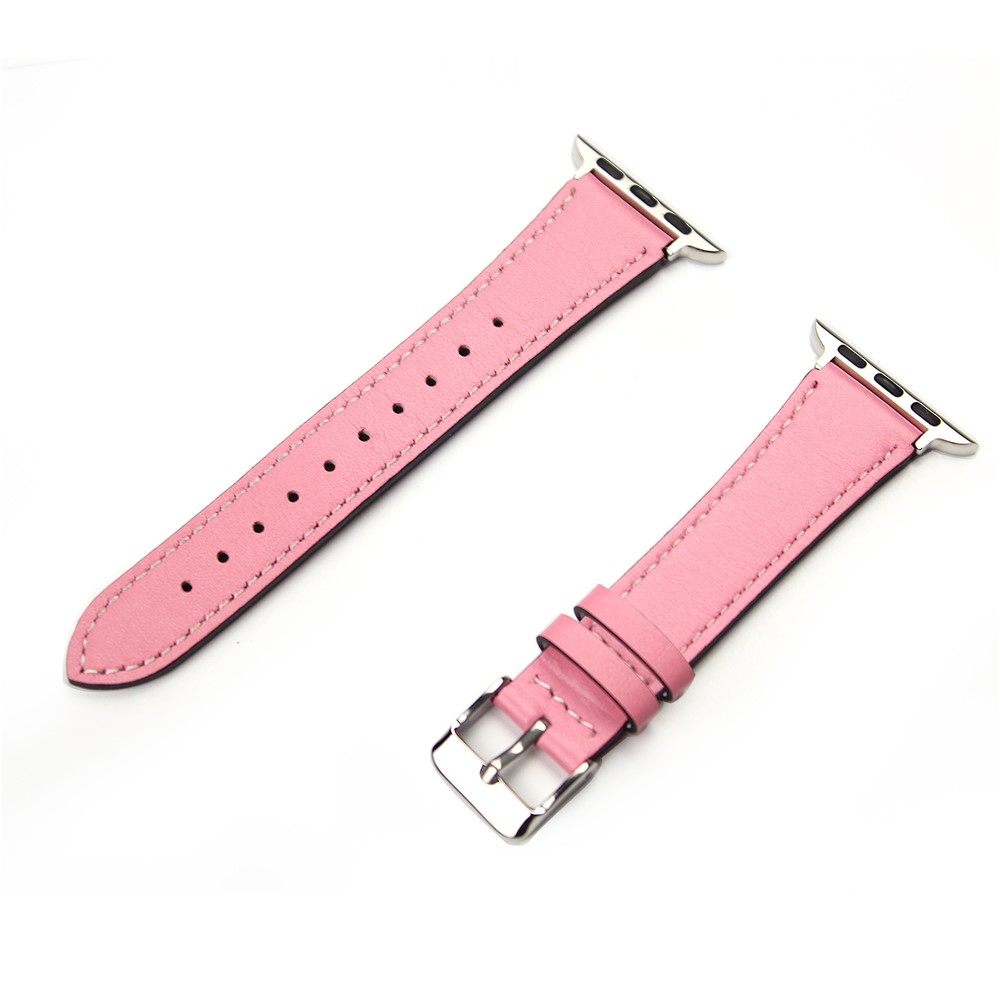 For Apple Watch Series 4 40mm, Series 3 / 2 / 1 38mm Genuine Leather Watch Band Replacement - Pink-1