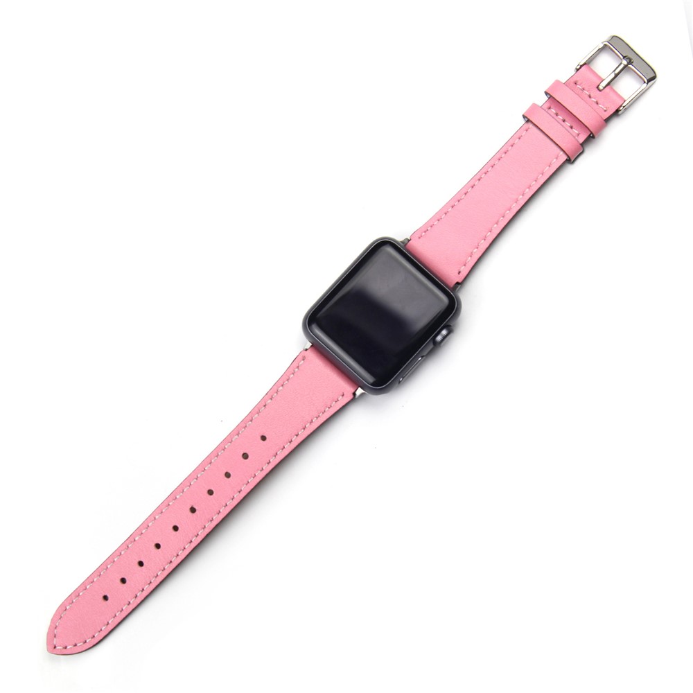 For Apple Watch Series 4 40mm, Series 3 / 2 / 1 38mm Genuine Leather Watch Band Replacement - Pink-2