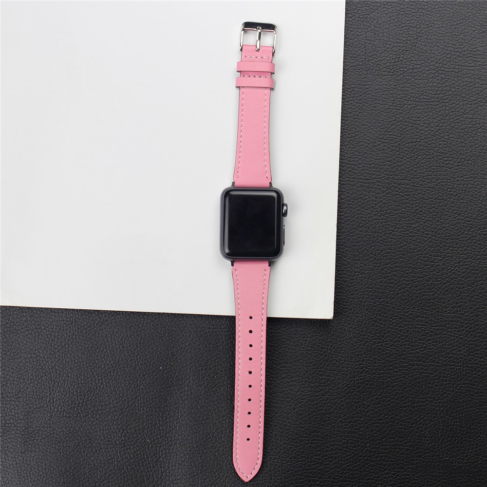 For Apple Watch Series 4 40mm, Series 3 / 2 / 1 38mm Genuine Leather Watch Band Replacement - Pink-3