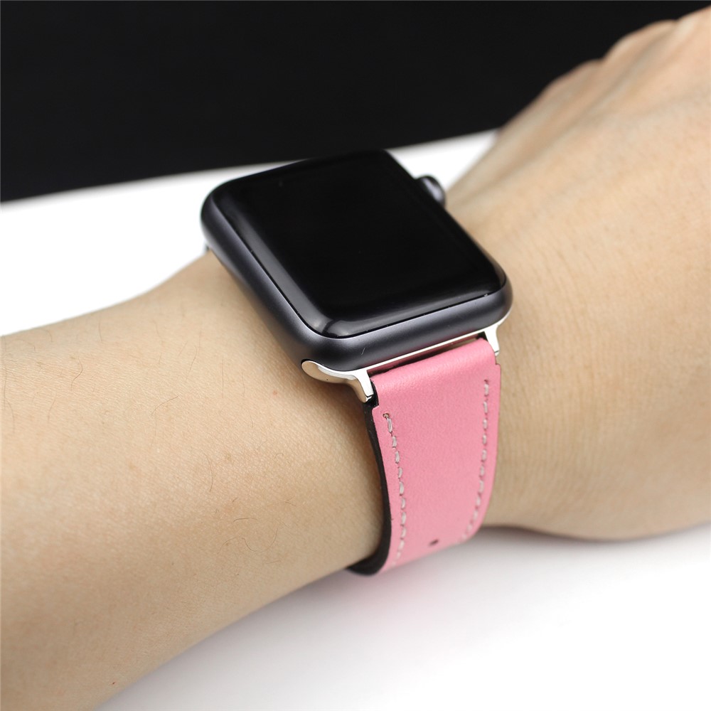 For Apple Watch Series 4 40mm, Series 3 / 2 / 1 38mm Genuine Leather Watch Band Replacement - Pink-4